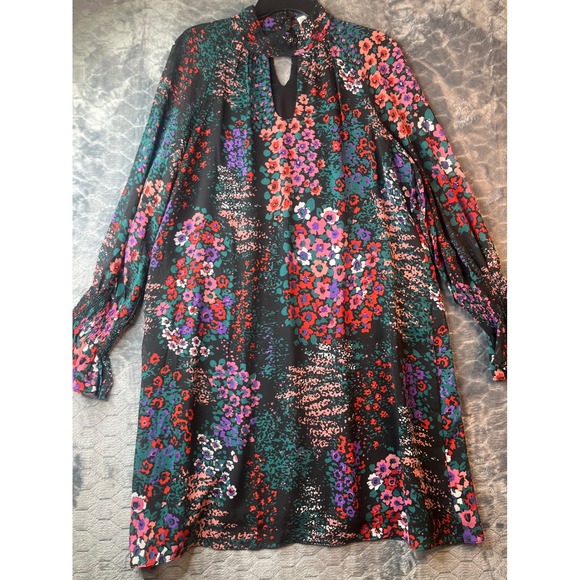 Molly Bracken Dresses & Skirts - Molly Bracken Floral Shift Dress XL Black Red Purple Mock Neck Long Sleeve